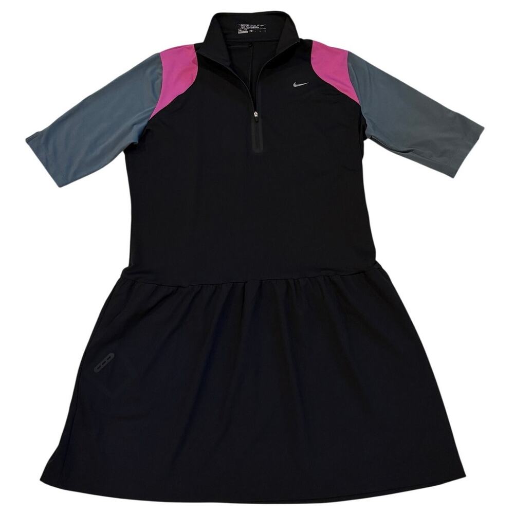 Nike Golf Dress Womens XL Black Dri Fit Tour Performance Short Sleeve Stretch